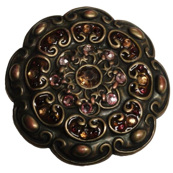 Belt Buckle with pink amber red stones in a floral shape Vintage - Picture 1 of 2